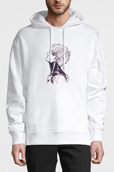 QIVI Anime One Punch Man Genos με εμπριμέ λευκό ανδρικό πλεκτό φούτερ με κουκούλα μακρυμάνικο