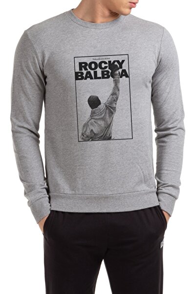 QIVI Rocky Balboa Printed Gray Men's Knitted Sweatshirt Long Sleeve