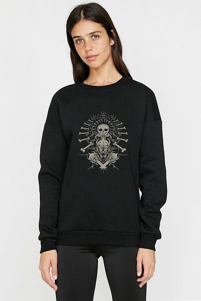 QIVI Hanorac tricotat cu mânecă lungă pentru femei Undertale Skull Printed Black