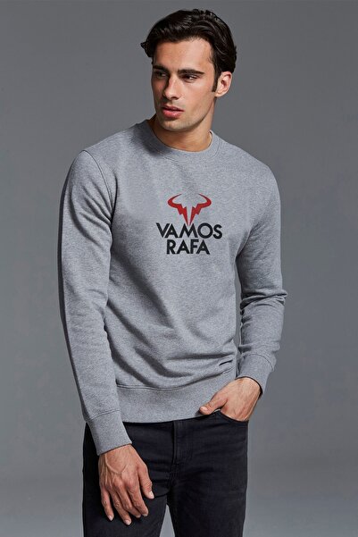 QIVI Tennis Vamos Rafa Logo Printed Gray Men's Knitted Sweatshirt Long Sleeve