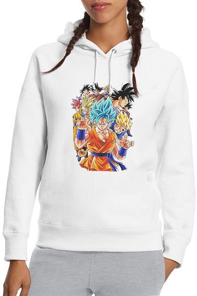QIVI Anime Dragon Ball εμπριμέ λευκό γυναικείο πλεκτό φούτερ με κουκούλα μακρυμάνικο