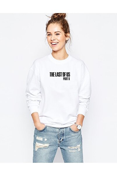 QIVI The Last of Us Logo Printed White Women's Knitted Sweatshirt Long Sleeve
