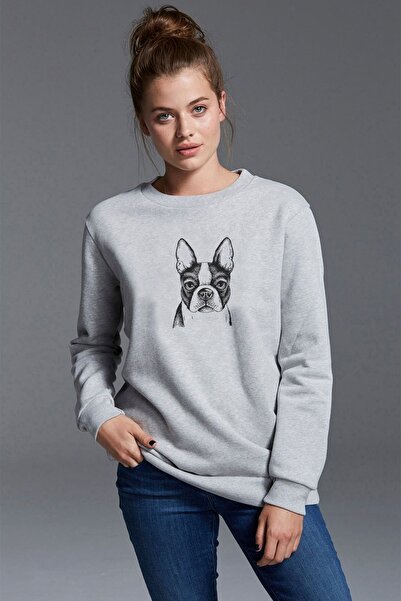 QIVI Bostonski terijer, francuski buldog, štene, Štampano siva, ženska Pleten...