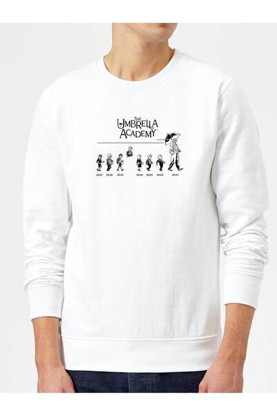 QIVI The Umbrella Academy 01,0,0 Printed White Men's Knitted Sweatshirt Long ...