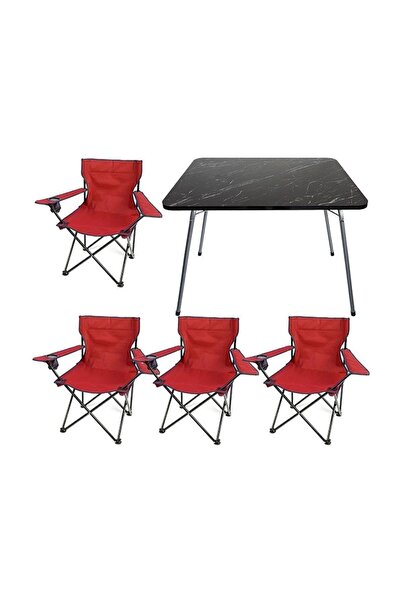 Mocca Style 60 Cm X 80 Cm Katlanır Masa + 4 Adet Kamp Sandalyesi Kırmızı