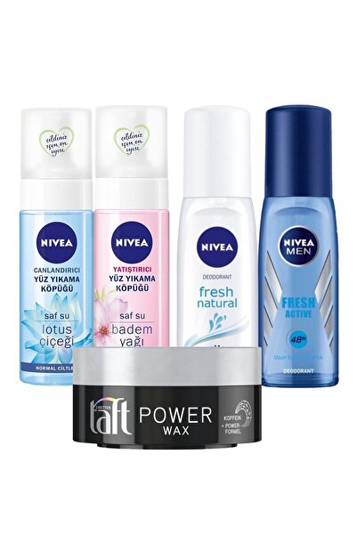 NIVEA Yüz Yıkama Köpüğü 150 ml & Pump Sprey Fresh 75 ml & Power Kafein Wax 75 ml
