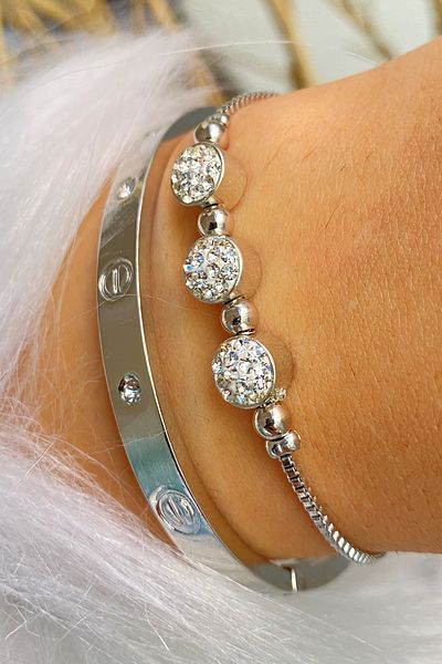 Jenny Daphne Handcuff Triple Stone Elevator Silver Color Combination Bracelet Set of 2