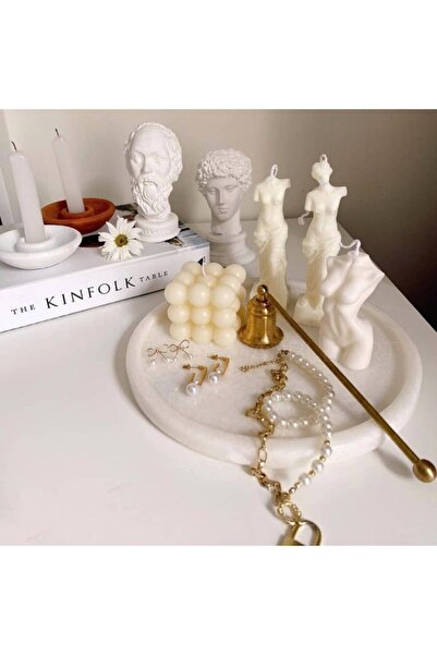 Sümeyra Marble Art سنو وايت - صينية تقديم رخام بيضاء 24 سم