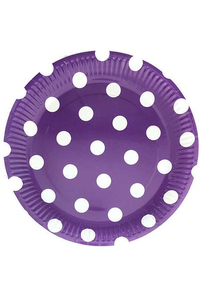 Hayaller Dükkanı Purple, Polka Dot Cardboard Plates 23cm, 8 Pieces, 24 Width, 23 Length