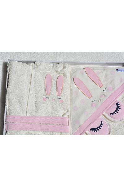 Miniworld Baby Girl Pink Sleeping Rabbit Bathrobe Set