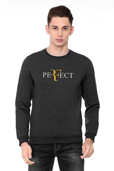 QIVI Roger Federer Perfect Printed Smoked Anthracite Men's Knitted Sweatshirt...