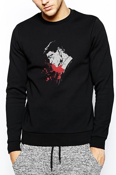 QIVI Peaky Blinders Tommy Shelby Splatter Printed Black Men's Knitted Sweatshirt Long Sleeve
