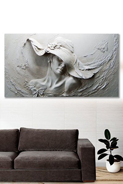 YOKO Kanvas Tablo Şapkalı Kadın Duvar Dekorasyon Moda Tablo 60x120 Cm