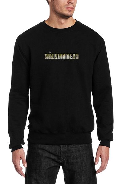 QIVI Hanorac tricotat pentru bărbați, negru, cu mânecă lungă, cu imprimeu Sezonul 10 The Walking Dead