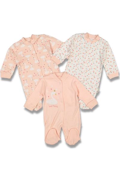 Necix's Baby Girl Pink Swan Printed 3-Piece Romper Set