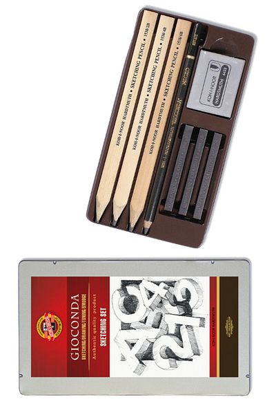 Koh-i Noor Gioconda Sketching Set Flat Tip Drawing Set Metal Box