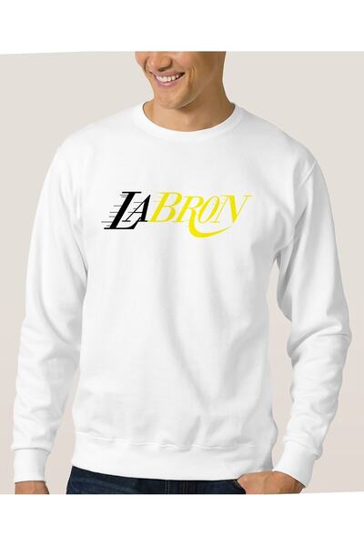 QIVI سويت شيرت رجالي محبوك أبيض مطبوع من ليبرون ليكرز بأكمام طويلة