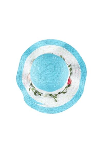 Kardelen Butik Denizli قبعة القش ذات الأوراق الخضراء للفتيات