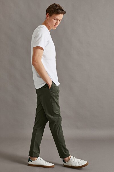 Koton Men's Green Tapared Fit Pants Cotton with Pockets