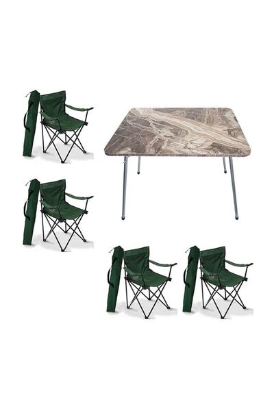 Mocca Style 60x80 Katlanır Masa + 4 Adet Yeşil Kamp Sandalyesi Katlanır, Sand...
