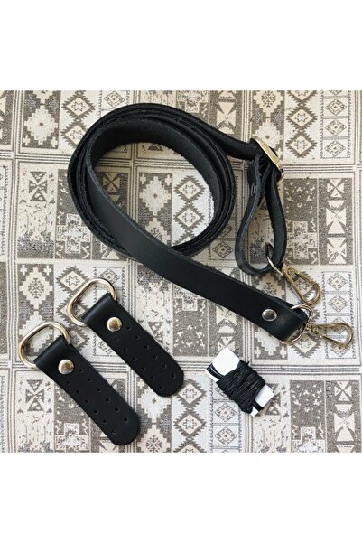 Alfa Tasarım Hakiki Deri Çanta Sapı Gümüş Renk Aksesuarlı (140 CM) - Siyah Rengi