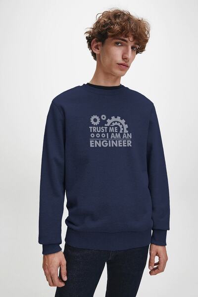 QIVI سويت شيرت محبوك للرجال من Trust Me I'm An Engineer مطبوع باللون الأزرق ا...