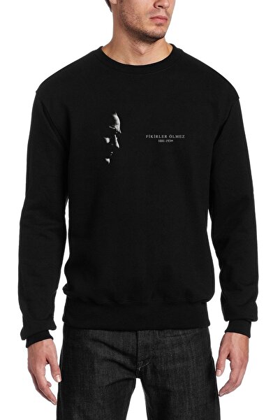 QIVI أتاتورك أفكار لا يموت مطبوعة الرجال السود محبوك البلوز كم طويل