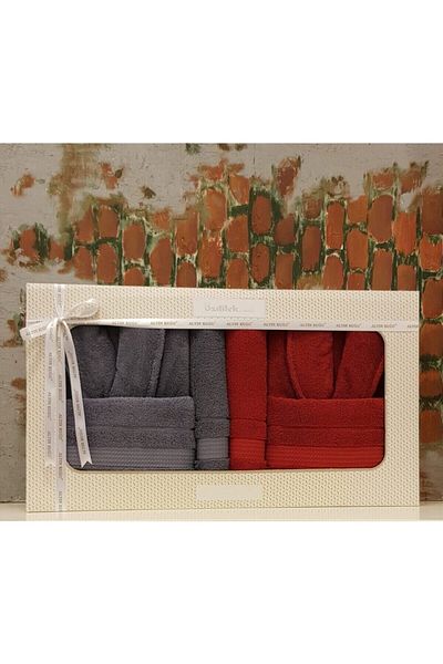 Özdilek Trendy Family Bathrobe Set-burgundy/grey