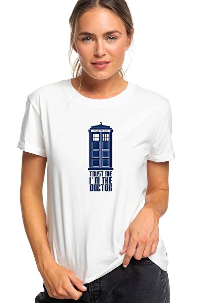 QIVI Tricou alb pentru femei Doctor Who Trust Me I'm The Printed Tricotat