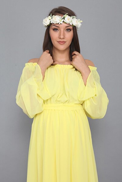 MODA LABİO Sarı Dökümlü Hamile Elbisesi