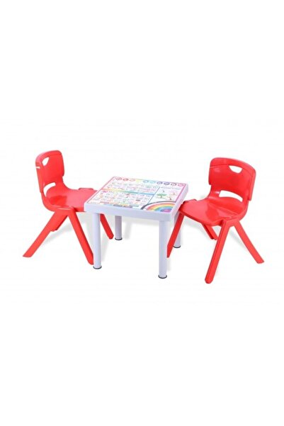 Sağlam طاولة أطفال بلاستيكية منقوشة باللغة الإنجليزية من مانديلا روبي مكونة من قطعتين كرسي أطفال كبير نوفا باللون الأحمر