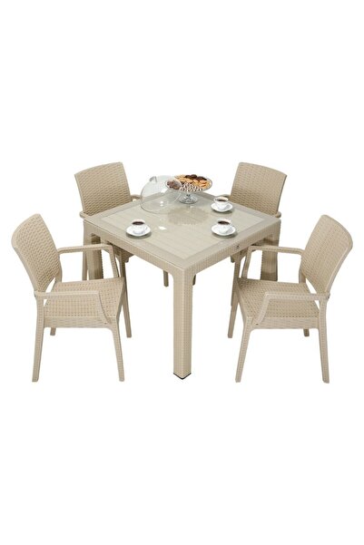 Mandella Elit Rattan 90x90 Elit Koltuk Camlı Masa Takımı Çölbeji