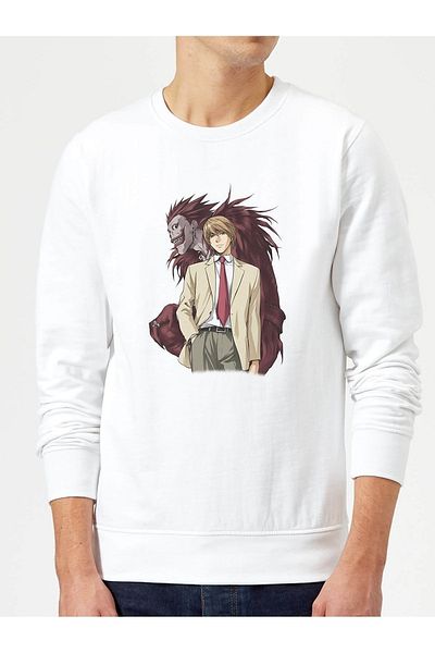QIVI Death Note Moon εμπριμέ λευκό ανδρικό πλεκτό φούτερ μακρυμάνικο