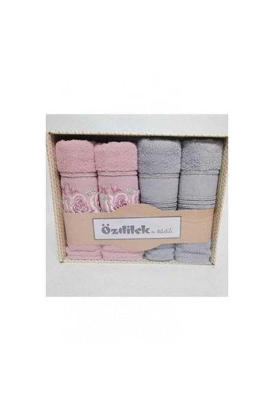 Özdilek Shine Boxed Towel 4 τεμαχίων Ροζ - Γκρι