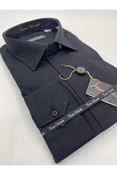 TWO HANDS Мъжка черна риза в голям размер