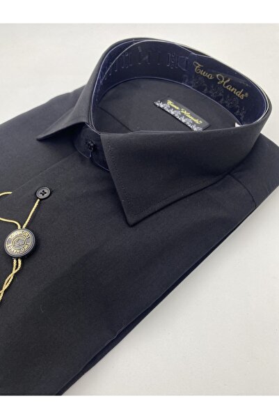 TWO HANDS Мъжка черна риза в голям размер