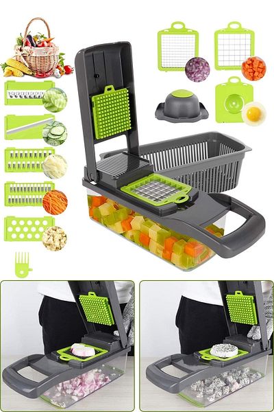 Tilbe Home Multifunctional Grating Chopper 7 Blades with Reservoir Vegetable Chopper Dicer Slicer Cutter Set