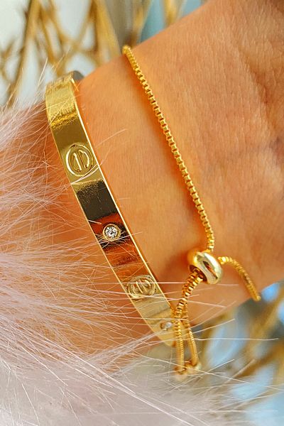 Jenny Daphne Women's Gold Handcuff & Evil Eye Stone Elevator Combination Bracelet 2 Piece