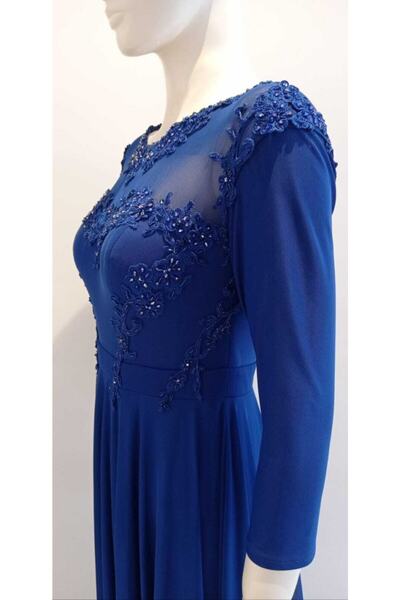 Saygın Жіноче вечірнє плаття з камінням та асиметричним подолом