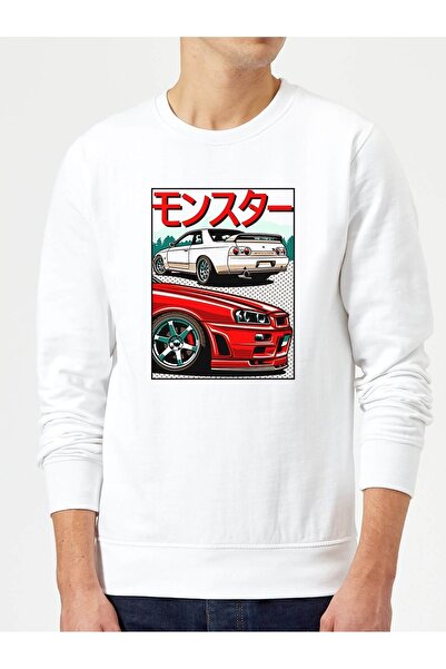 QIVI Nissan Skyline Gtr R32 & R34 з принтом Білий чоловічий трикотажний світшот з довгими рукавами