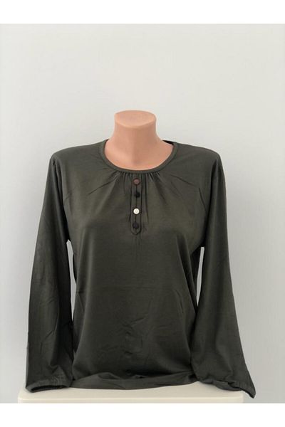 sevdalı Γυναικεία Χακί Lycra Mother Χτενισμένη Βαμβακερή Μπλούζα