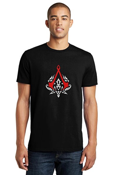 QIVI Assassin's Creed Printed Black Men's Knitted Tshirt T-shirt T-Shirt T Shirt