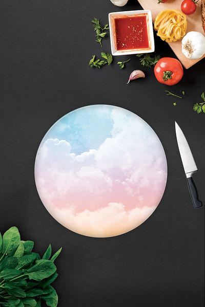 Decorita Colorful Clouds |   Glass Cutting Board - Glass Cutting Board |   Diameter32 cm