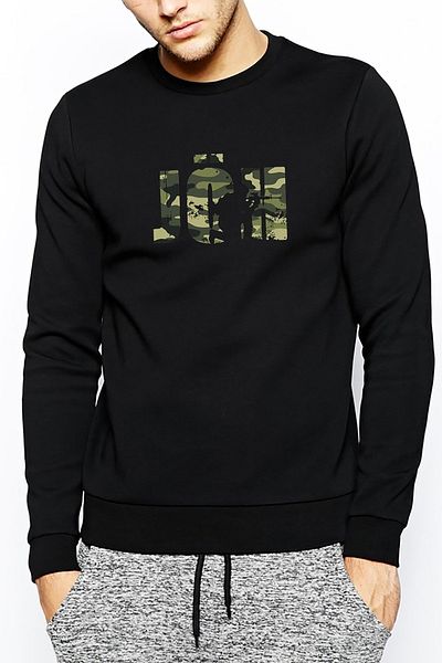 QIVI Jöh Camouflage Printed Black Men's Knitted Sweatshirt Long Sleeve