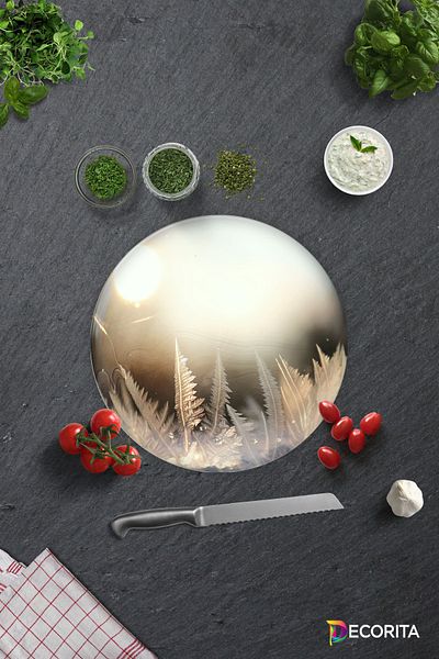 Decorita Winter Globe Patterned |   Glass Cutting Board - Glass Cutting Board |   Diameter 32cm