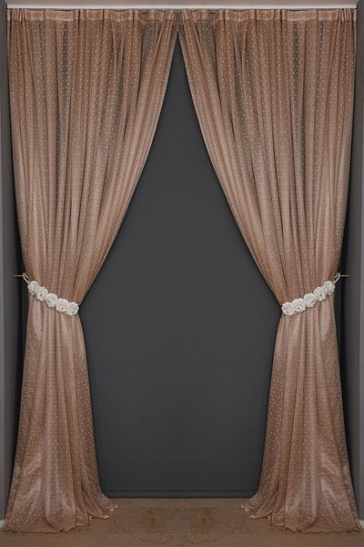 AKÇA TEKSTİL Sparse Pointed Mink Color Single Wing Ready Planted Pleated Background Curtain 300*260 Cm