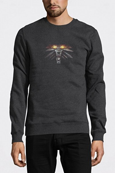 QIVI The Witcher Printed Smoked Anthracite Men's Knitted Sweatshirt Long Sleeve