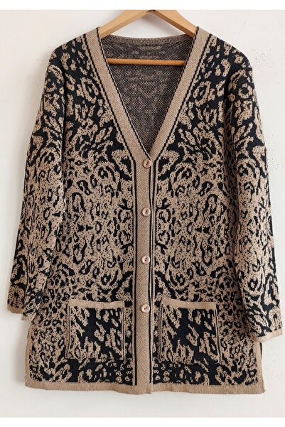 SİNAY TRİKO سترة نسائية منسوجة بنقشة الفهد