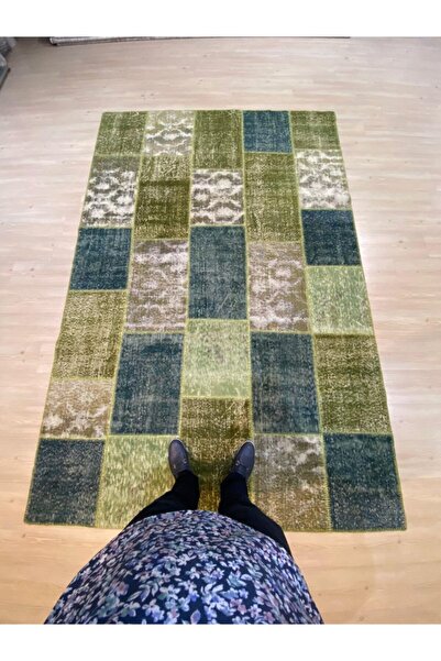 Patchwork Halı El Dokuma Yeşil Kaliteli Her Eve Uygun Tarz Halı
