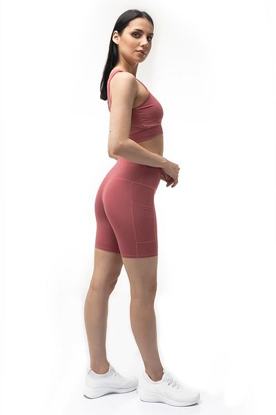 The Step Sports Spocket Dusty Rose Buzunar cu talie înaltă, pantaloni scurți yoga fermoși, colanți 6&quot;